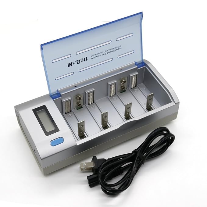 Mr.Batt Universal Smart Battery Charger for NiMH NiCD Rechargeable AAA AA 9V C D Batteries, LCD Display, with Discharge Function