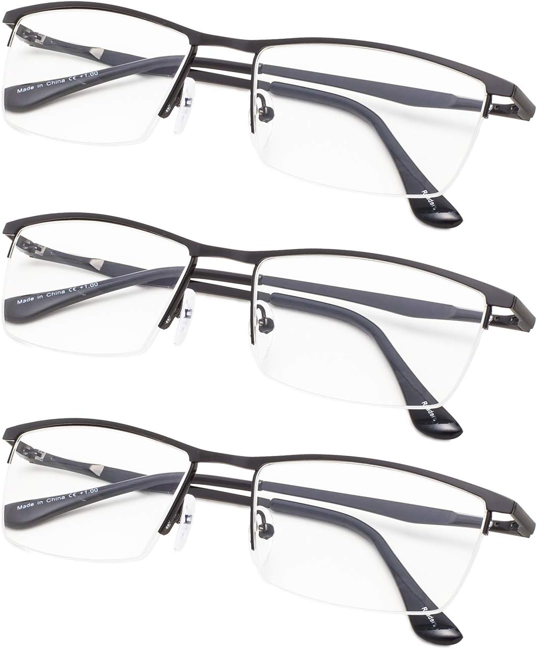 Half-Rim Reading Glasses 3-Pack with Spring Hinges for Women and Mens