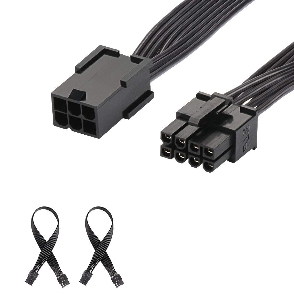 J&D PCIe 6 Pin to PCIe 8 Pin Power Adapter Cable (2 Pack), PCI Express 6 pin to 8 pin Adapter Power Cable, 12 inch