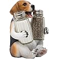 Beagle Puppy Dog Glass Salt and Pepper Shaker Set with Decorative Hound Display Stand Holder Figurine for Kitchen Counter Déc