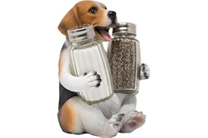 HOME 'N GIFTS Beagle Puppy Dog Glass Salt and Pepper Shaker Set with Decorative Hound Display Stand Holder Figurine for Kitchen Counter Décor Table Centerpieces or Spice Rack Decorations As Gifts for Pet Lovers