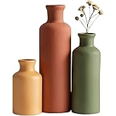 Modern Ceramic Vase Set of 3, Neutral Colors, Decorative Bottles for Home, Farmhouse Rustic Decor, Housewarming Gifts, Wedding Gifts, Bridal Shower Gifts, Birthday Gifts for Women (Green Mix)