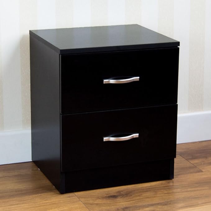 Vida Designs Black Bedside Drawer, Bedside Cabinet, 2 Drawer, Bedside ...