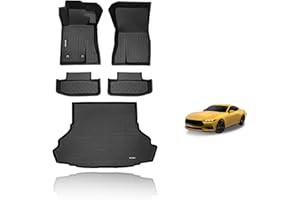 KELCSEECS Floor Mats & Cargo Liner Custom for Ford Mustang 2015-2025 (NOT for Mustang Mach-E,Cargo Liner with Subwoofer),All Weather Protection Anti-Slip TPE Liners Full Set Mustang Accessories Black