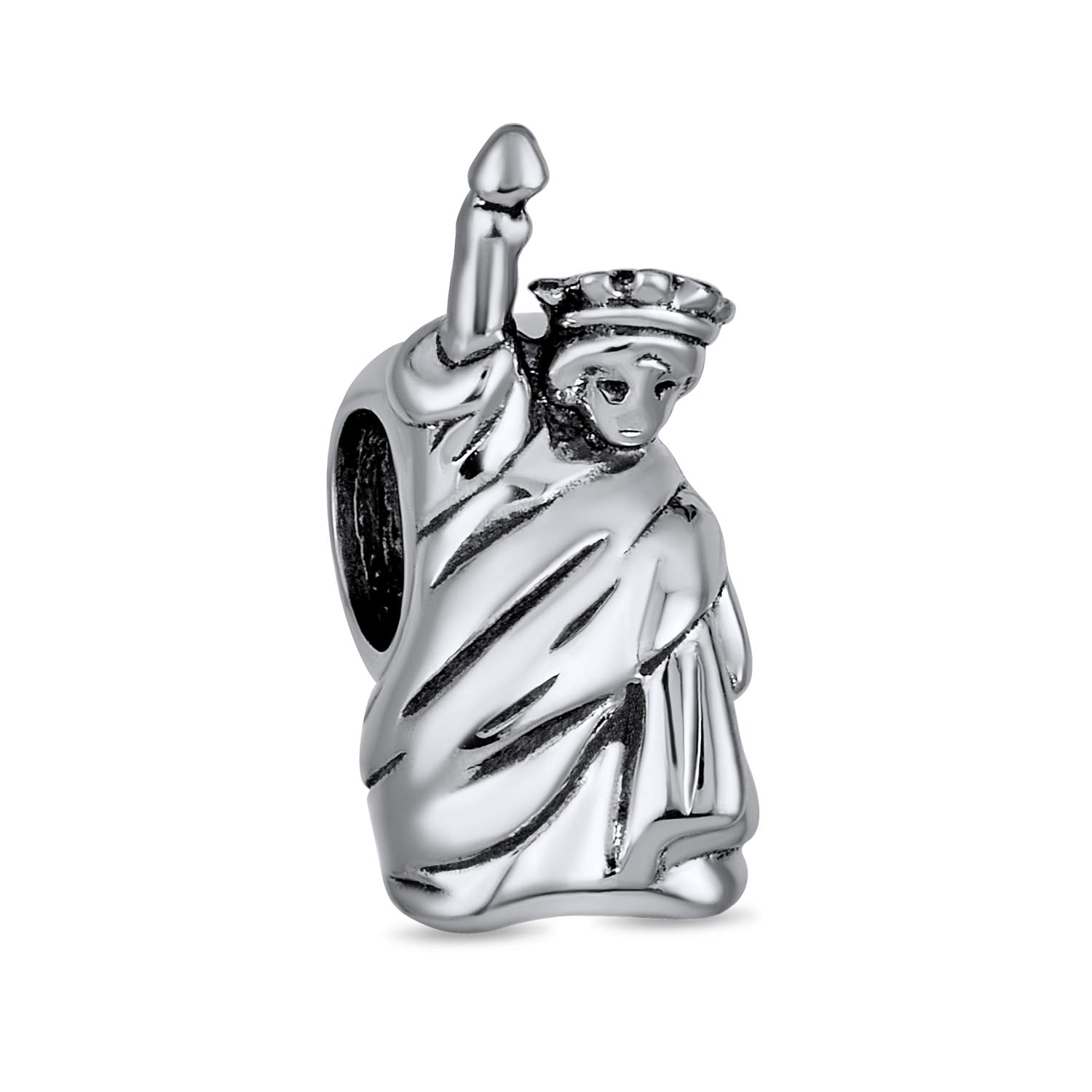 Bling Jewelry Vacation Travel Tourism New York City Statue Of Liberty Charm Bead For Women For Teen Oxidized .925 Sterling Silver Fits European Bracelet