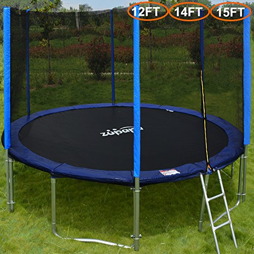 UPC 048327203520, Zupapa 15 14 12 Ft TUV Approved Trampoline with Enclosure Net and Pole and Safety Pad and Ladder and Jumping Mat and Rain Cover 108 Springs Size 15 Feet