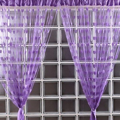 Romantic Curtains, Freeheart Cute Heart Line Tassel String Door Curtain Window Room Curtain Valance 78.74'inch x 39.37' (Purple)