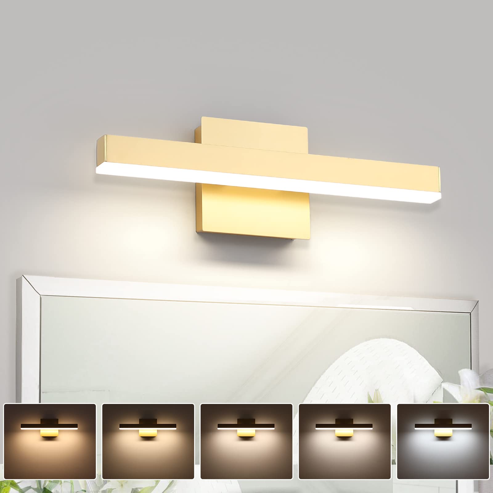 Photo 1 of Joossnwell Bathroom Vanity Lights Fixtures Over Mirror Dimmable 5CCT LED Gold Bathroom Light Fixtures Modern Bath Wall Lamps Bar Lighting 15.75 Inch Long 12W