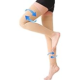 KEKING® Thigh High Compression Stockings Footless, Unisex, 20-30mmHg Leg Support Compression Sleeves with Anti-Slip Silicone Band, Opaque, Treatment Swelling, Varicose Veins, Edema,DVT, Beige 3X-Large