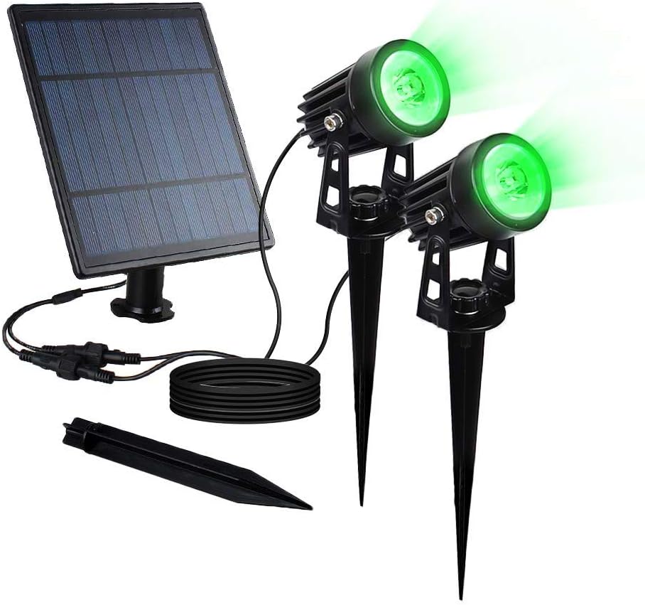 Solar Outdoor Light Led Spotlights Waterproof 2W Landscape Lighting Wall Light Darking Sensor Auto On/Off for Garden Yard Path Tree (Green)