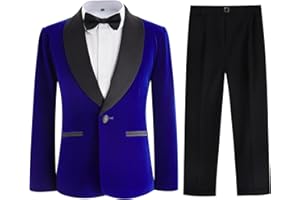 KIDINIX Boys Tuxedo Suit 3 Pieces Kids Formal Slim Fit Velvet Suits Set for Wedding Prom Party
