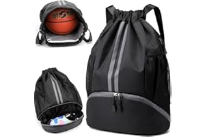 GENCOKOK Drawstring Backpack Sports Gym Bag with Shoes Compartment, Waterproof Swim Bag Dry Wet Separation String Bag for Men Women