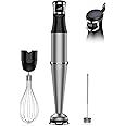 Immersion Blender Handheld 1100W Corded Hand Blender Trigger Variable Speed 3 in 1 Stick Blender with Whisk, Milk Frother Attachments Emulsion Blender Handheld for Soup, Smoothie, Puree