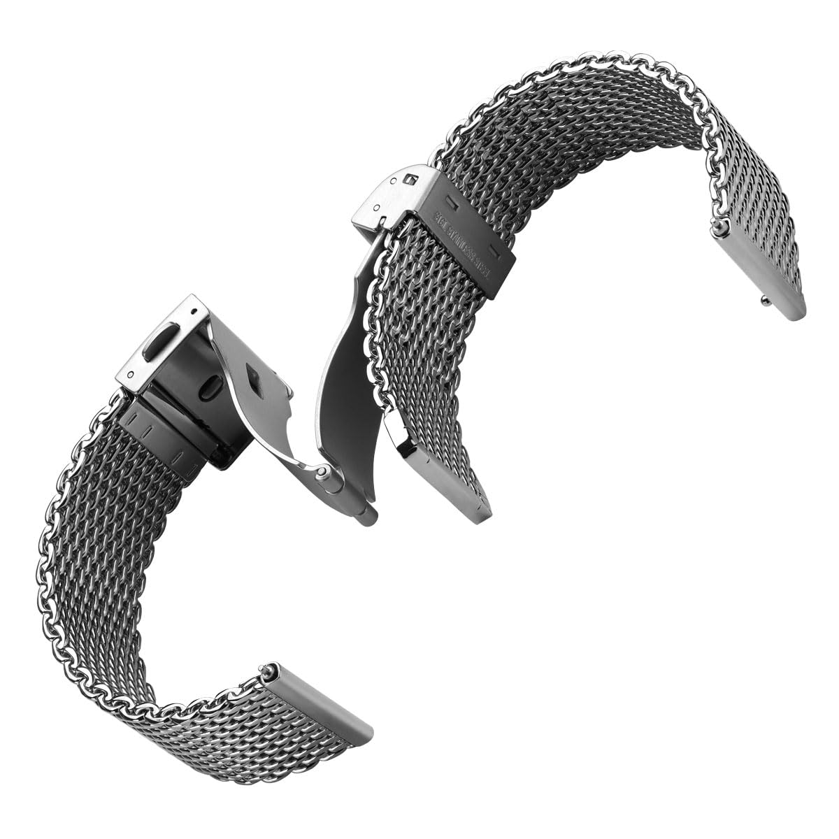 WATCHGECKO Merriott Quick-Release Milanese Mesh Stainless Steel Watch Strap - Polished. Mens Replacement Wristwatch Strap. Easy to Fit Adjustable Strap