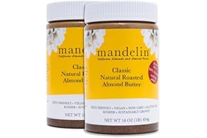 MANDELIN CALIFORNIA ALMONDS AND ALMOND PASTES Pure Natural Almond Butter 2 lb / 32 oz - Single ingredient freshly dry roasted almonds, nothing added, pure plant based protein, Non-GMO, Gluten Free, Kosher, ideal for Keto, Paleo, and Vegan lifestyles