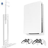 Wall Mount Kit Compatible with PS5 Console, Telescoping Adjustable Vertical Mount Bracket, Space-Saving PS5 Wall Mount Behind TV with 2 Controller Holders, Fits Disc Digital Slim Pro, White