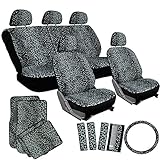 OxGord 17pc Gray Leopard Seat Cover Set for Car/Truck/Van/SUV, Gray Seats w/ Gray Mats