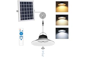 NIORSUN Solar Pendant Light, Upgraded Motion Sensor Light Outdoor Solar Lights Indoor Dimmable with Remote 3000K/4500K/6000K, 16.4ft Cable IP65 Waterproof for Shed, Barn, Gazebo, Patio(1 Pack)