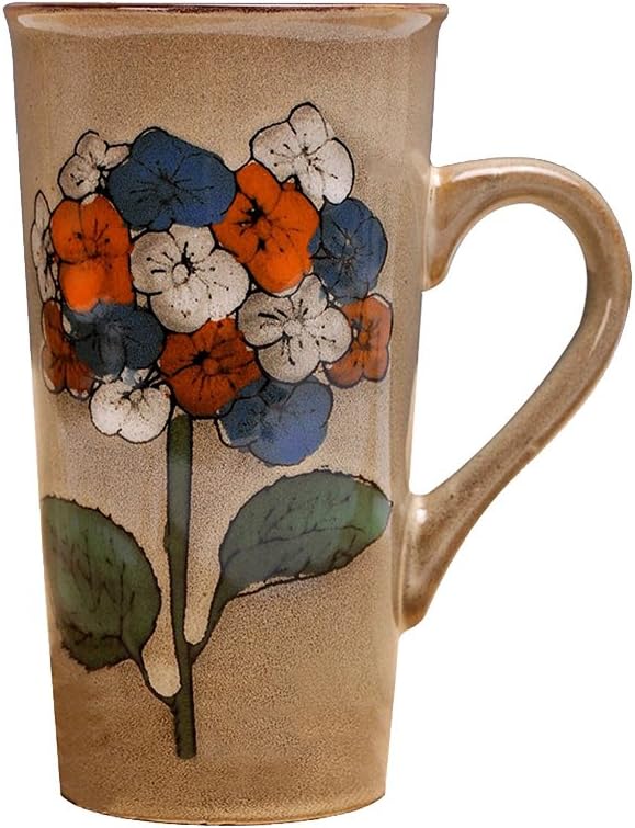 Verdental Vintage Flower Hand-Painted Coffee Mugs Ceramic Tea Cup Novelty Mugs Retro Drum Shaped Office Mug Water Cup (Flower 2, Yellow)
