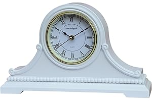 Vmarketingsite Mantel Clocks, Battery Operated, Silent Wood Table Clock with Westminster Chimes On The Hour, Solid Wooden Shelf Chiming Mantle Clock, 9" x 16" x 3" (White - Roman Numerals)