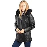 REED EST. 1950 Women’s 28" Leather Coat – Genuine Leather with Fox Trim Detachable Hood and Braided Trim