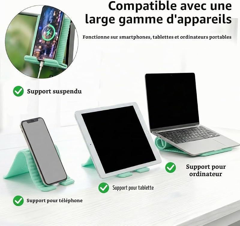 Support Téléphone Portable Pliable en Silicone, Support Bureau Universel Antidérapant pour Smartphone et Tablette, Réglable et Ergonomique (1, Bleu)