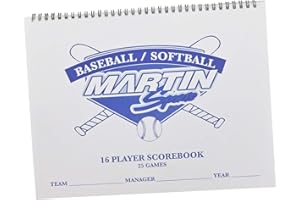 Martin Sports 16 Player, 25 Game Baseball/Softball Game Scorekeepers Scorebook