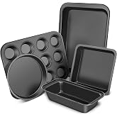 CasaCulina Baking Pans Set, 5-Piece Nonstick Bakeware Sets, Black | Kitchen Cookware Sets Baking Supplies with Round/Square Cake Pan, Muffin Loaf Roast Pan, Baking Sheets for Oven, Black