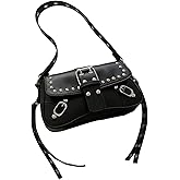 Floerns Women's Y2k PU Leather Handbags Flap Buckle Hobo Shoulder Bags Punk Clutch Purse
