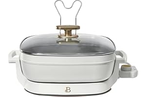 THCBME 5 in 1 Electric Skillet - Expandable up to 7 Qt with Glass Lid (White Icing)