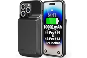 SACKEI Battery Case for iPhone 14 Pro 14 13 Pro 13 10000mAh Battery Pack Charging Case Compatible with Wired Earphone & Sync-Data, Rechargeable Battery Extended Charger Case Black