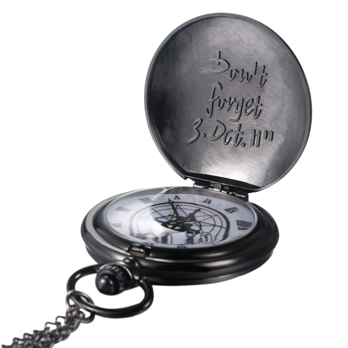 JewelryWe Vintage Fullmetal Alchemist Edward Elric's Pocket Watch Black with 31.9 Inches Chain for Christmas
