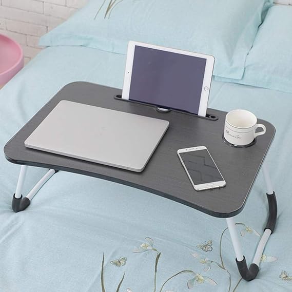 Escritorio para ordenador portátil, con patas plegables y ranura para