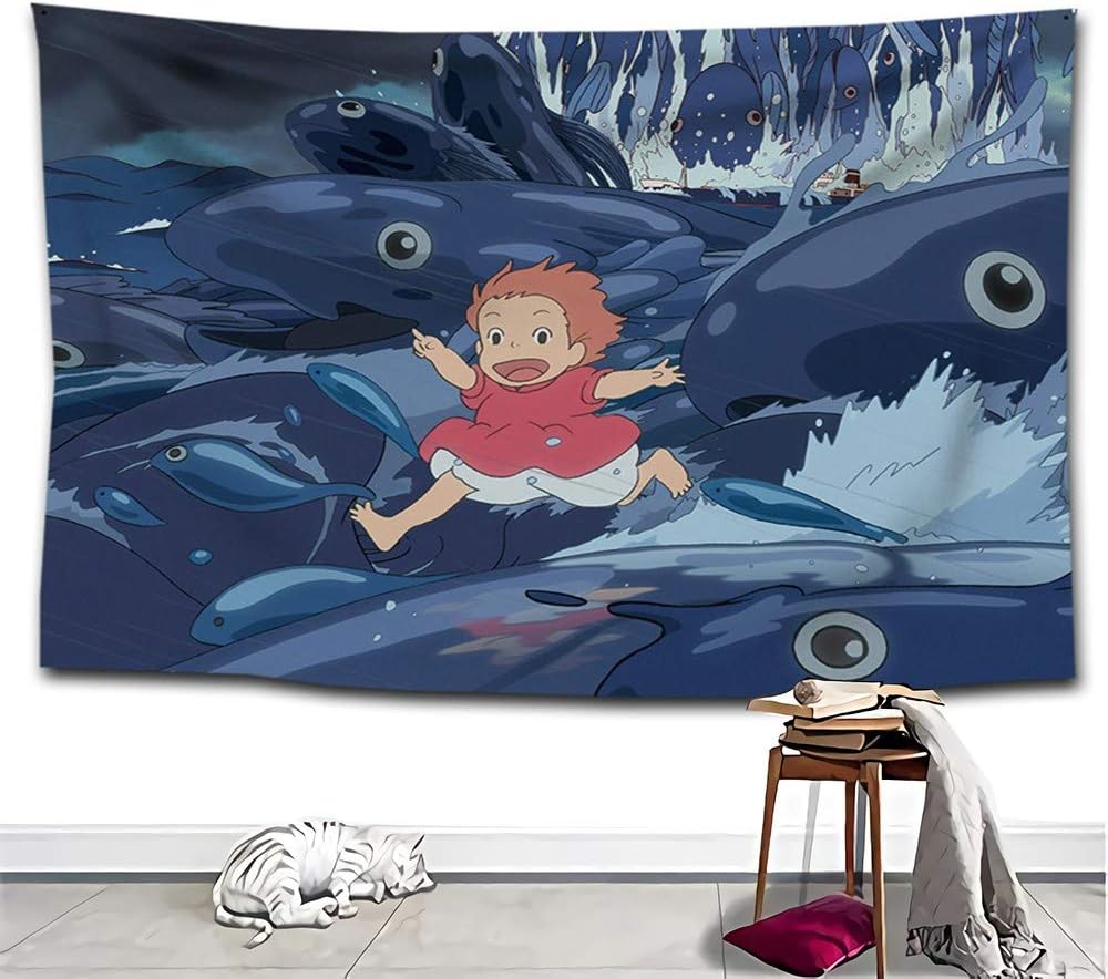 GuoYq Wall Tapestrys,PONYO ON THE CLIFF Wall Hangings Tapestry Digital Printed Tapestry Wall Hanging Wall Tapestry Living Room Bedroom Dorm Decor,Customizable Pattern