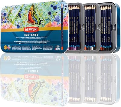 Derwent Inktense Pencils 100 Colour Set in Tin Permanent Watercolour Pencils