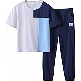 Arlubiya Kids Tween Boy Summer Casual Clothing Set Color-Block Patchwork T-Shirt + Matching Cuffed Pants 2-Piece Set