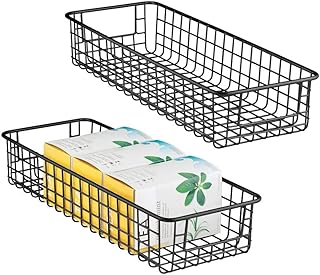 mDesign 2er-Set Allzweckkorb – flexibler Aufbewahrungskorb aus Metalldraht – kompakter, robuster Drahtkorb mit Griffen – universelle Gitterbox für Küche, Speisekammer und andere Räume – mattschwarz