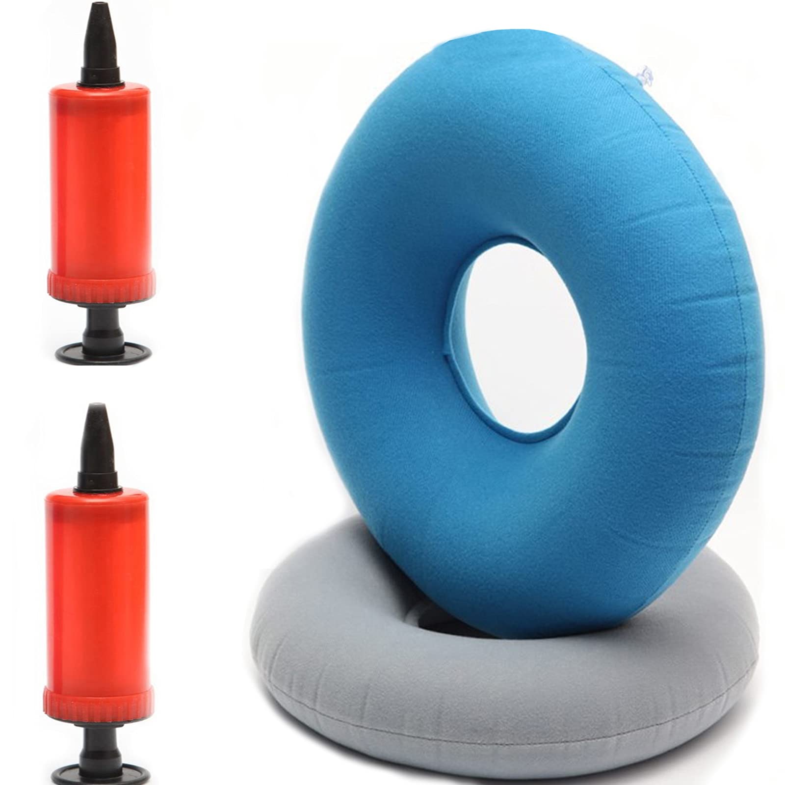 2PCS Inflatable Ring Cushion, Donut Cushion Inflatable Ring Cushion, with 2 Pumps, for Car Seats, Wheelchairs, Hemorrhoids Treatment, Sedentary Office (Grey, Blue)