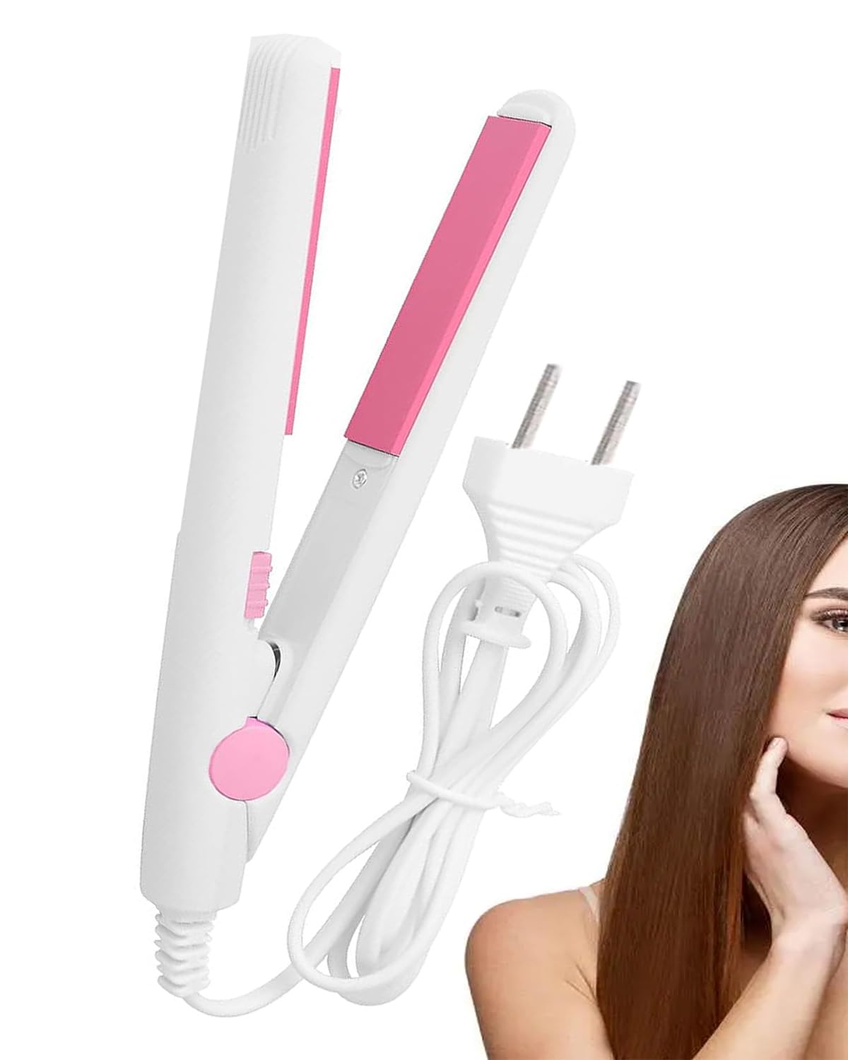 Photo 1 of 2 in 1 Mini Hair Straightener, Mini Hair Curler Mini Hair Straightener,Ceramic Tourmaline Plate, Beauty Flat Iron Heating Curler,for Travel Flat Iron Dormitory or Home (White)