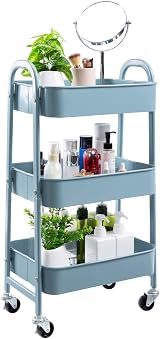 DOEWOKS Storage Trolley on Wheels 3-Tier Metal Cart Grey-Blue 70cm view 4