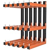 Lumber Storage Rack Wall-Mounted Lumber Racks Heavy Duty Wood Storage Rack with 9-Level Holds Up 1080 LB Sturdy Folding Garage Wood Organizer Orange Shelving Metal Shelf for Indoor & Outdoor- 6 Pack
