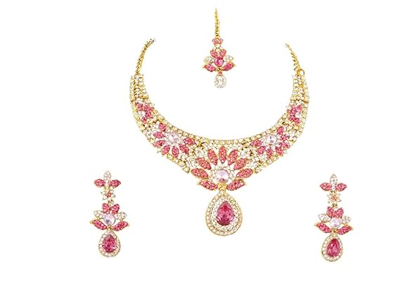 Pink Traditional Diamond Necklace Set