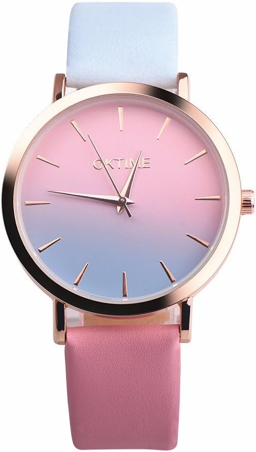 Siviki Retro Rainbow Design PU Leather Strap Wrist Watches for Women