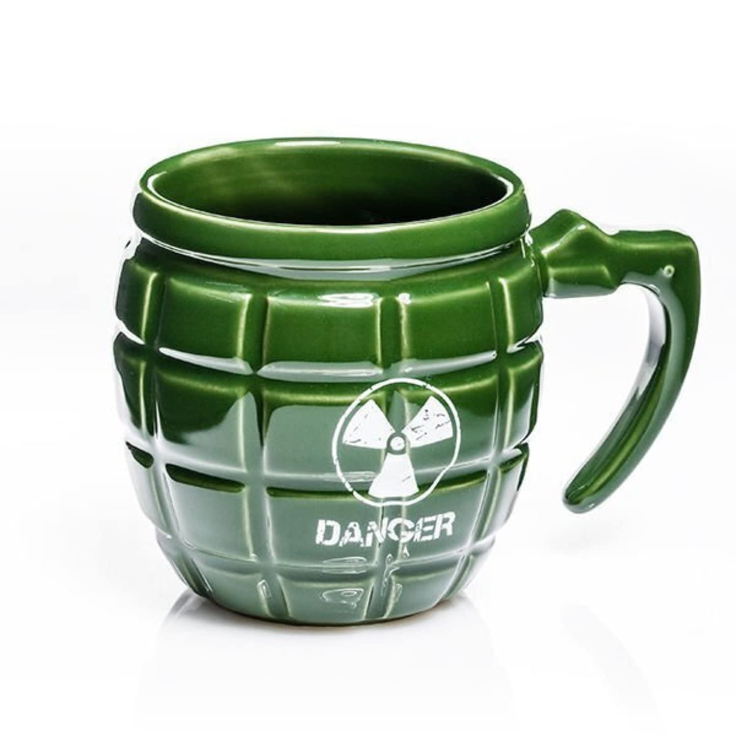 SYNYEY Green Ceramic Grenade Mug with Danger Grenade Handle 350ml