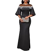 Cololura Women Elegant Lantern Middle Sleeve Tassel Mesh Perspective Party Bodycon Party Evening Gown Formal Maxi Dress