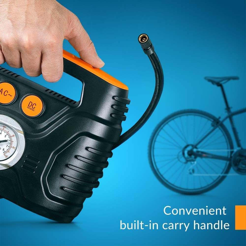 Kensun AC/DC Power Supply Portable Air Compressor Pump with Analog Display to 100 PSI for Home (110V) and Car (12V), Tire Inflator with Adaptors for Cars, Trucks, Bicycles, Balls: Home Improvement