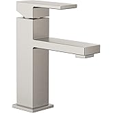 Moen Revyl Spot Resist Nickel One-Handle Single Hole Modern Bathroom Sink Faucet with Optional Deckplate and Spring Loaded Drain Assembly, 84771SRN