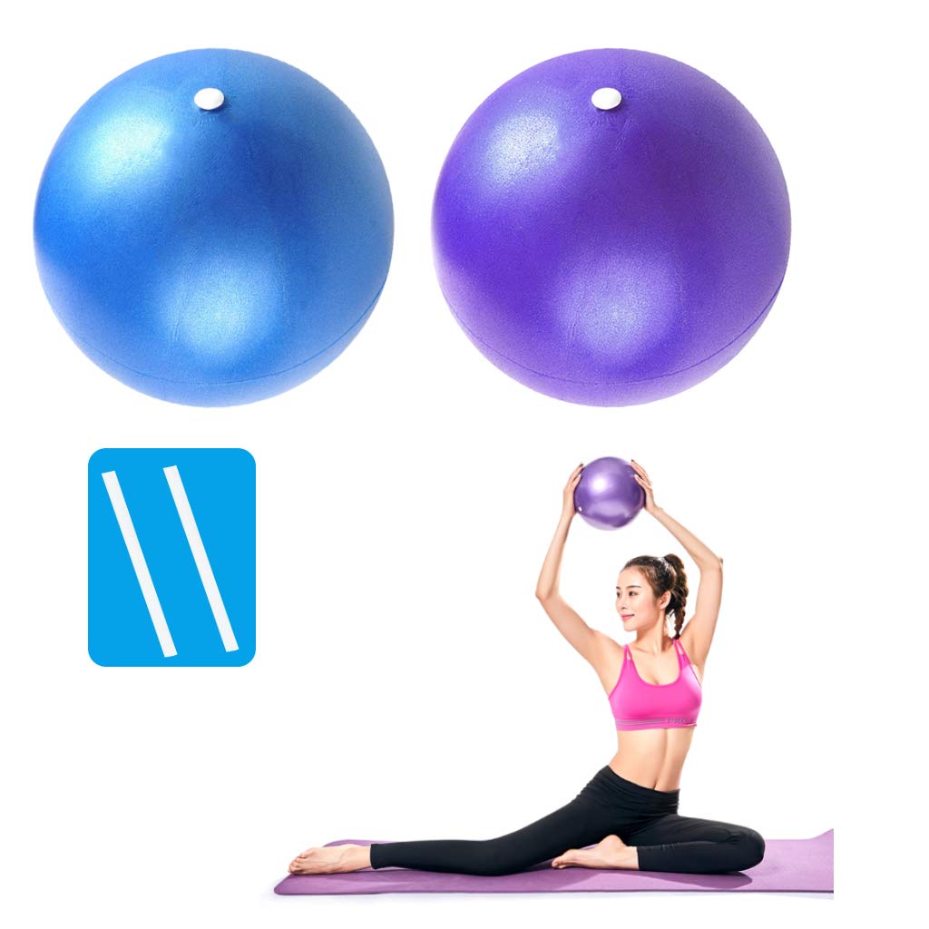 PROVO 2 Pack Soft Pilates Ball, Core Balance Small Anti Burst Exercise Ball 23cm / 9 Inch with Inflatable Straw, for Pilates, Yoga, Core Training and Physical Therapy Home, Gym, Office, Blue&Purple