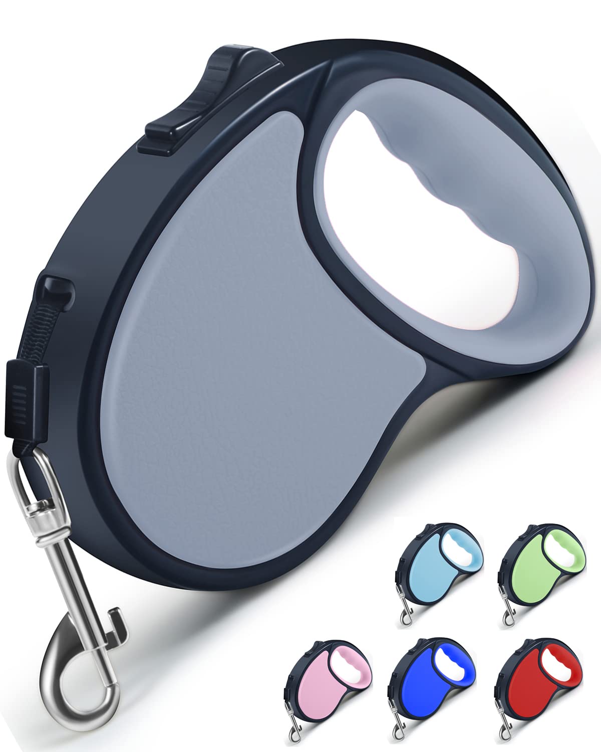 Retractable Dog Lead, ANCOOLE 5M/16FT Extendable Dog Lead 360°Tangle-Free Smooth&Durable Nylon Tape with Anti-Slip Handle, One-Handed Brake for Small Medium Dogs (Grey) — image 1