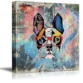 Handsome Street Art Dog With Glasses - Canvas Art